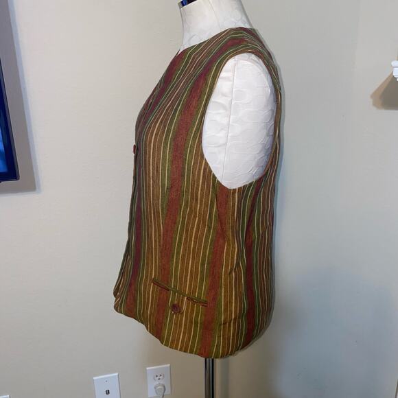 Vintage Anne Klein Linen Striped Sleeveless Button Front Vest Size 8 Petite - Picture 7 of 12